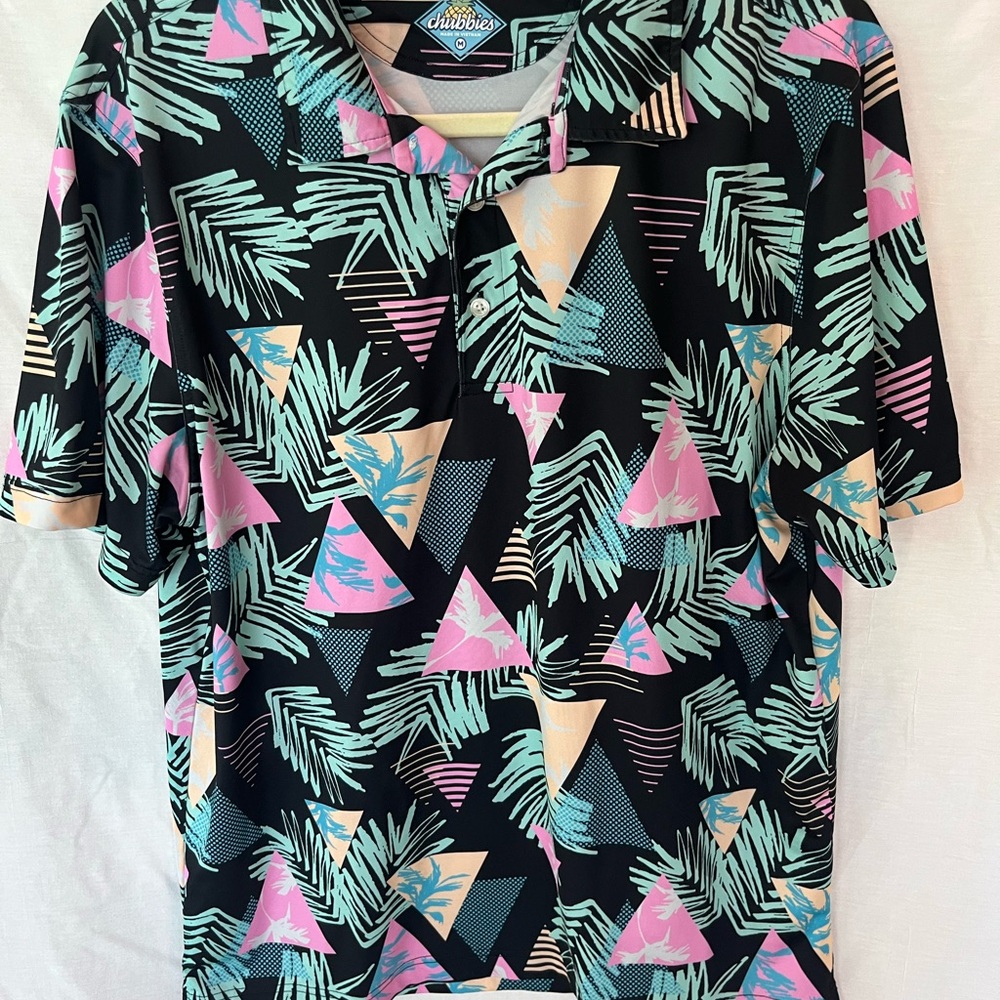 Chubbies Men Colorful Geometric Palm Tree Polo Resort Vacation Size: Medium